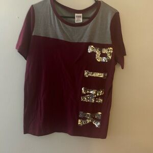 PINK Victoria's Secret Maroon and Gray Sequin Tee
